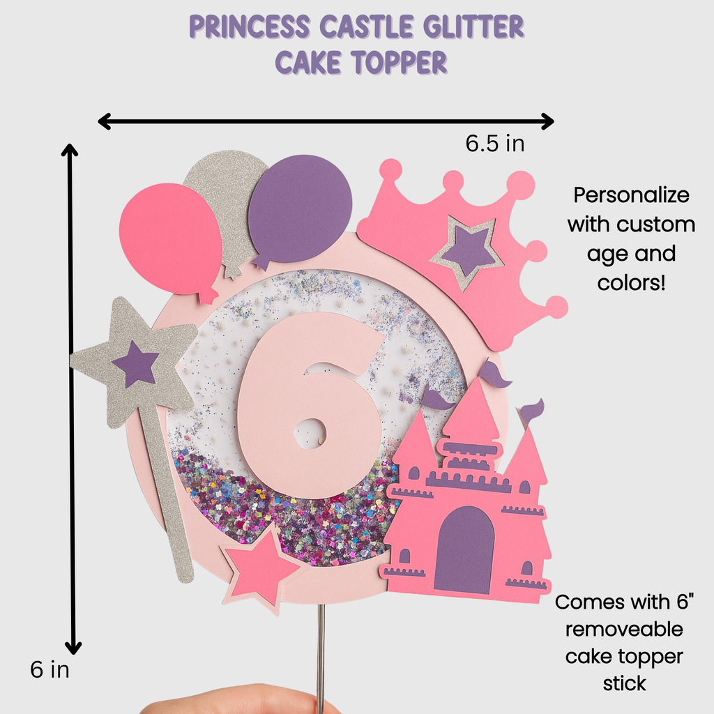 Glitter princess castle cake topper