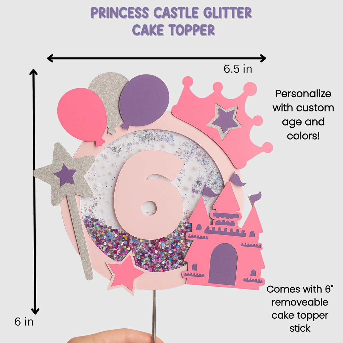 Glitter princess castle cake topper