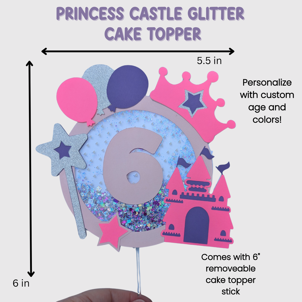Glitter princess castle cake topper