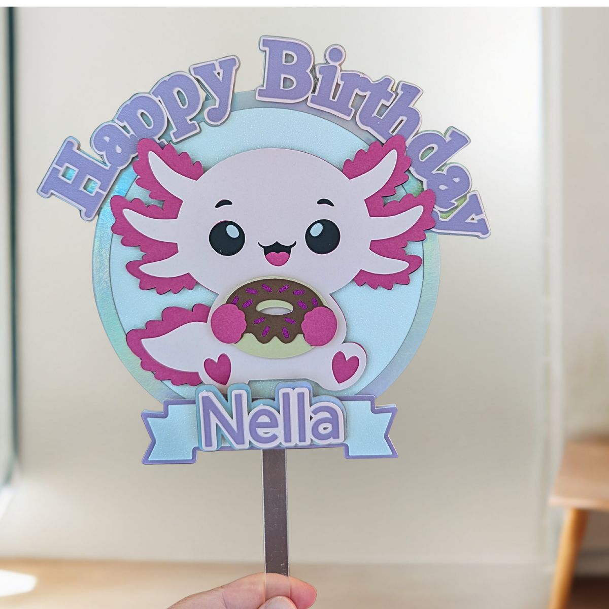 Axolotl doughnut cake topper