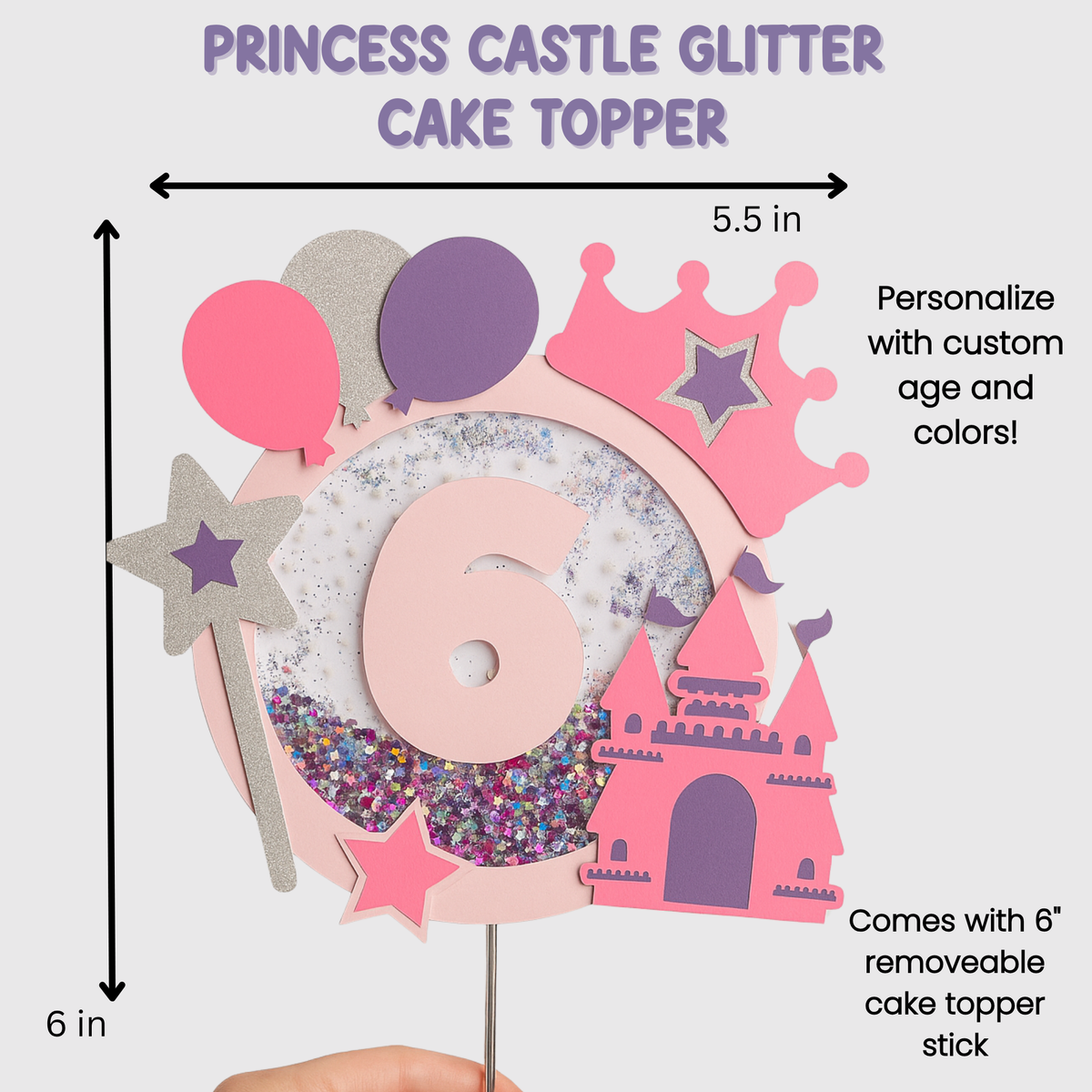 Glitter princess castle cake topper