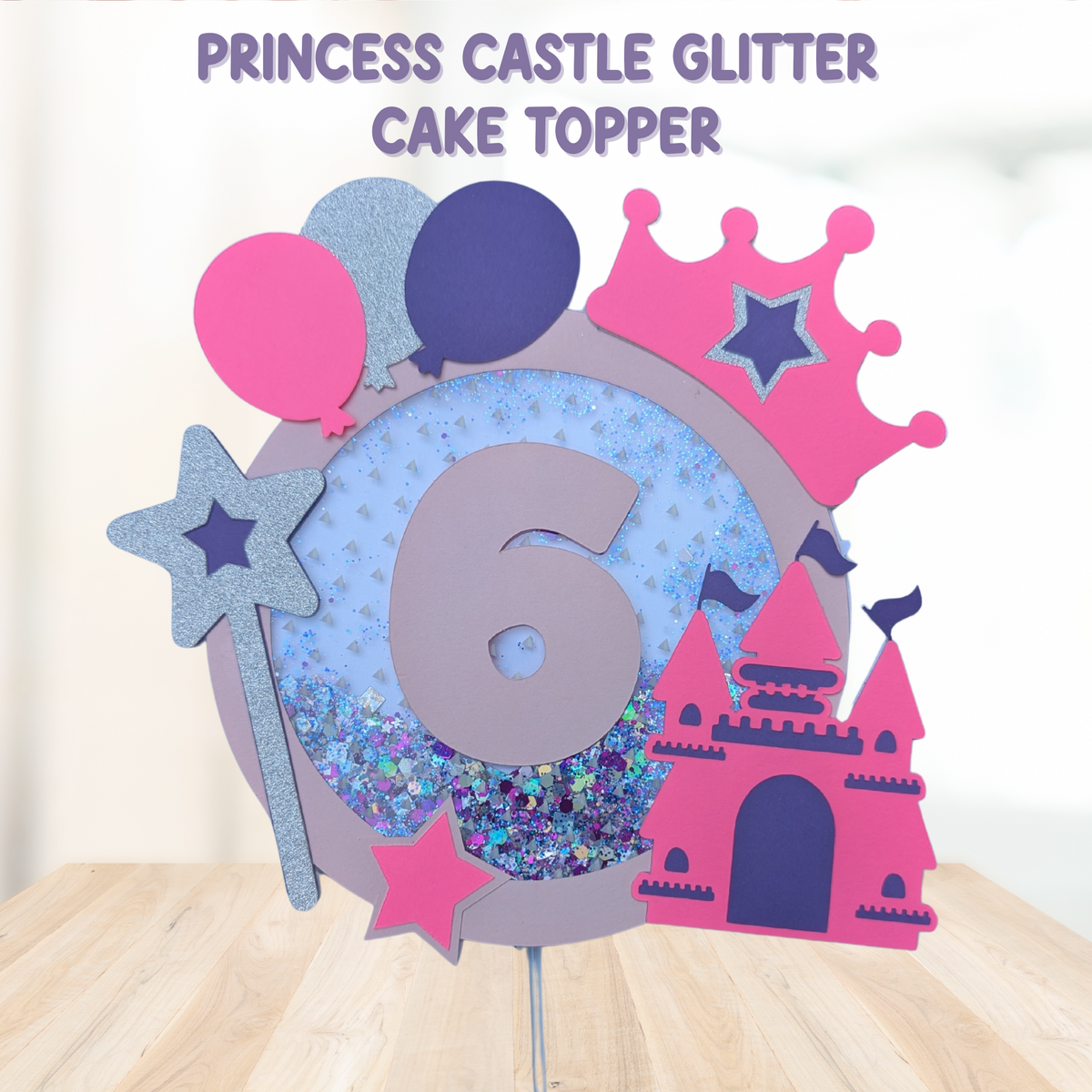 Glitter princess castle cake topper