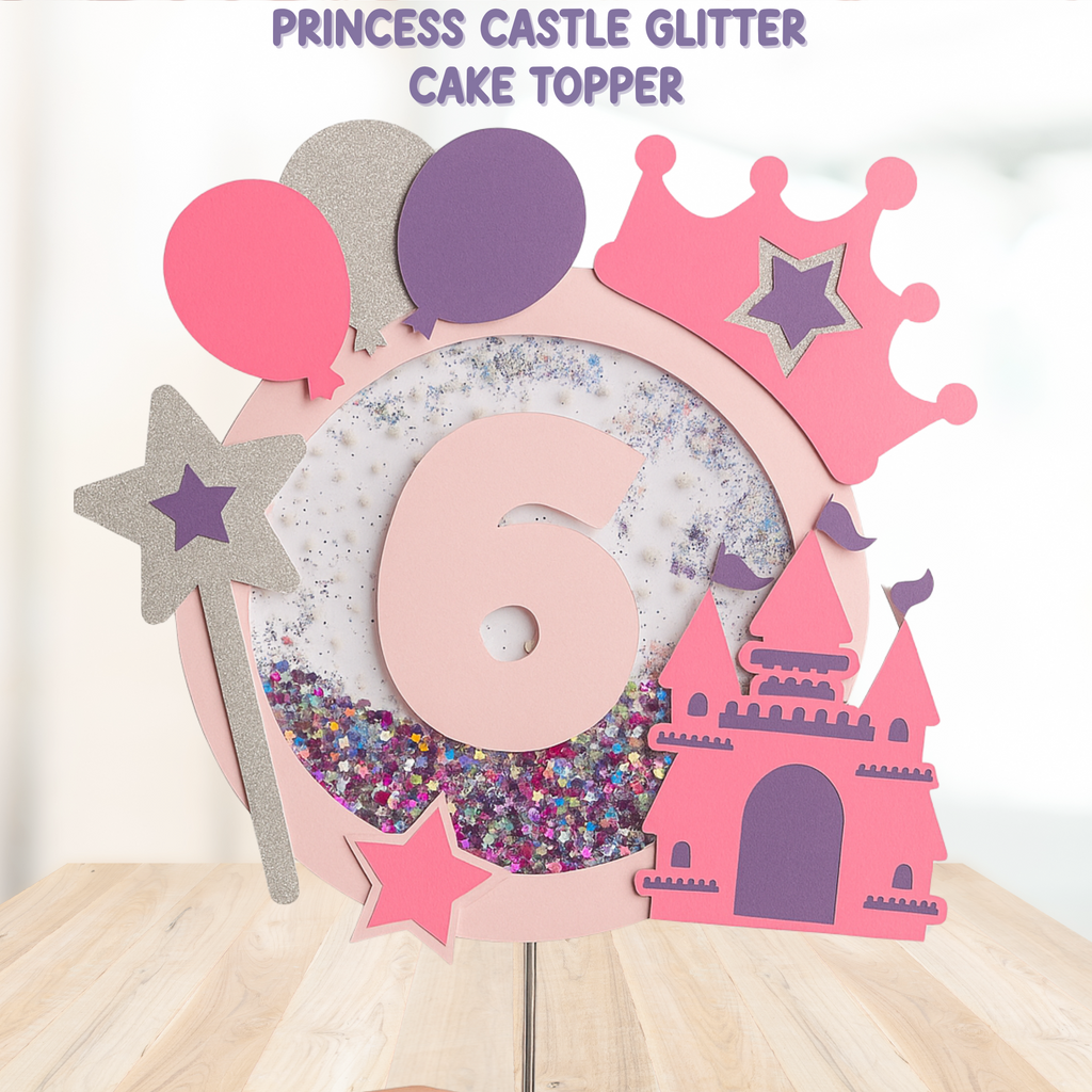 Glitter princess castle cake topper